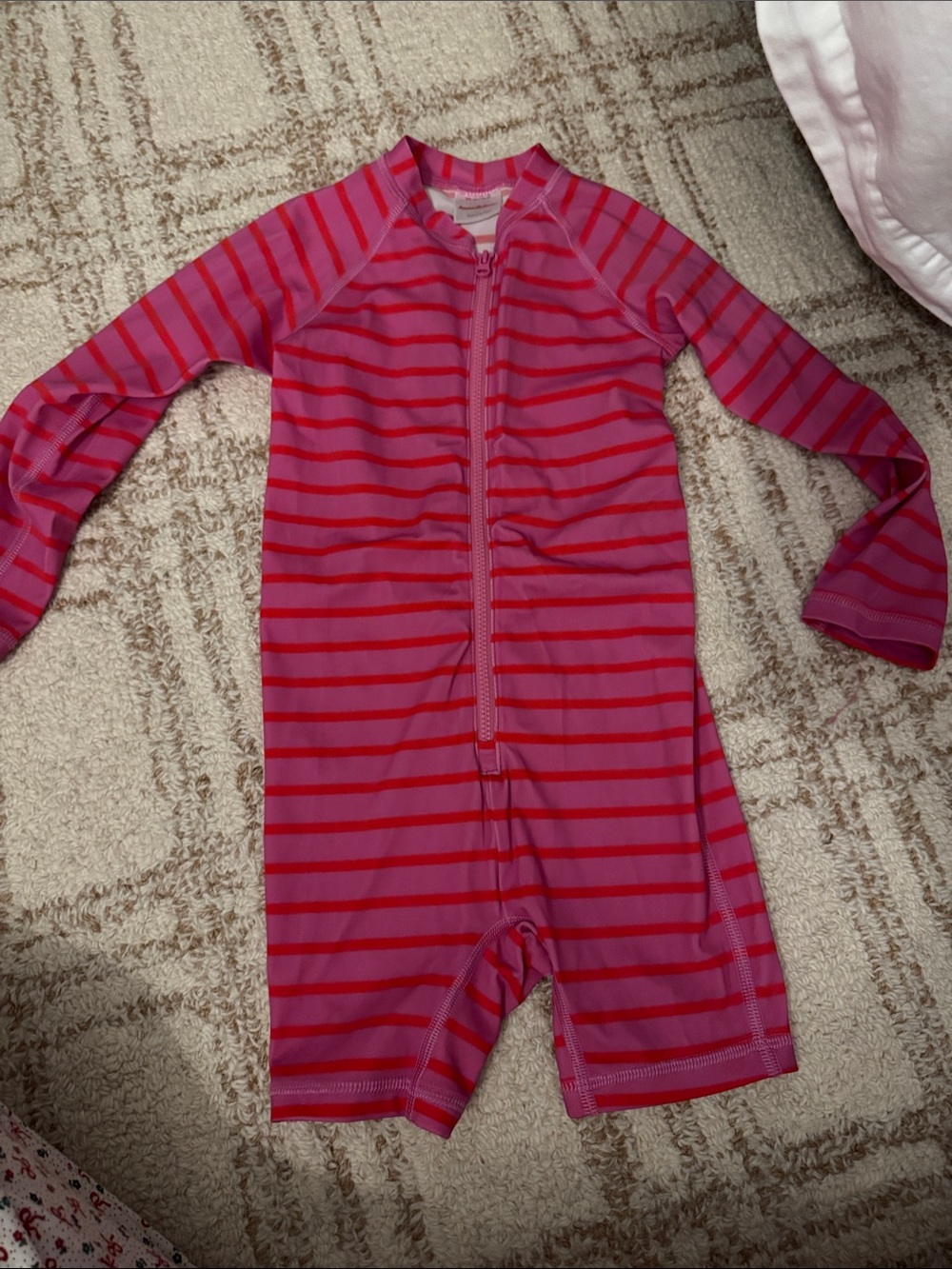 Hanna Andersson Pink with Red Stripe Zip-Front Rashguard One-Piece 3T